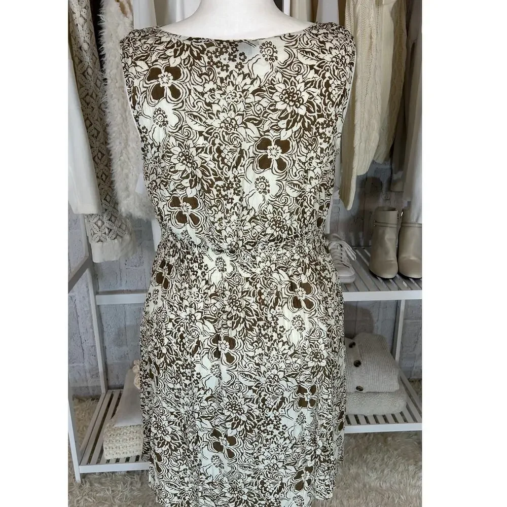 Eddie Bauer Women's Size L Cream & Brown Floral Sleeveless Sundress #0368 - Picture 6 of 11